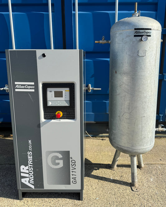 Atlas Copco GA11VSD+FF Variable Speed Rotary Screw Compressor + Dryer + Air Receiver (68.8CFM)