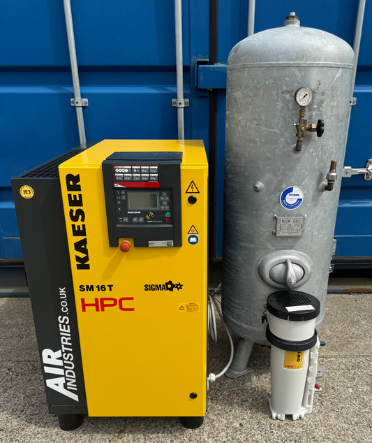 HPC / Kaeser SM16T Rotary Screw Compressor + Receiver + Dryer + Filter 57Cfm!