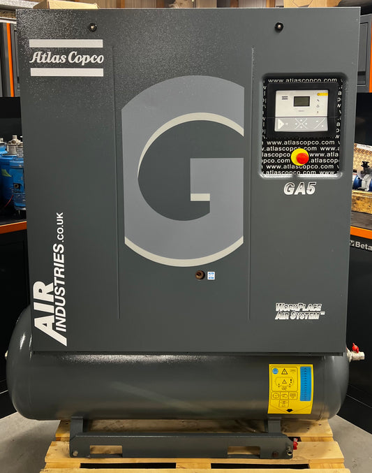 Atlas Copco GA5 Receiver Mounted Rotary Screw Compressor (5.5Kw, 31.7Cfm)