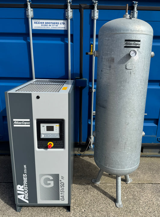 Atlas Copco GA15VSD+FF Variable Speed Rotary Screw Compressor + Dryer + Air Receiver  (88CFM)