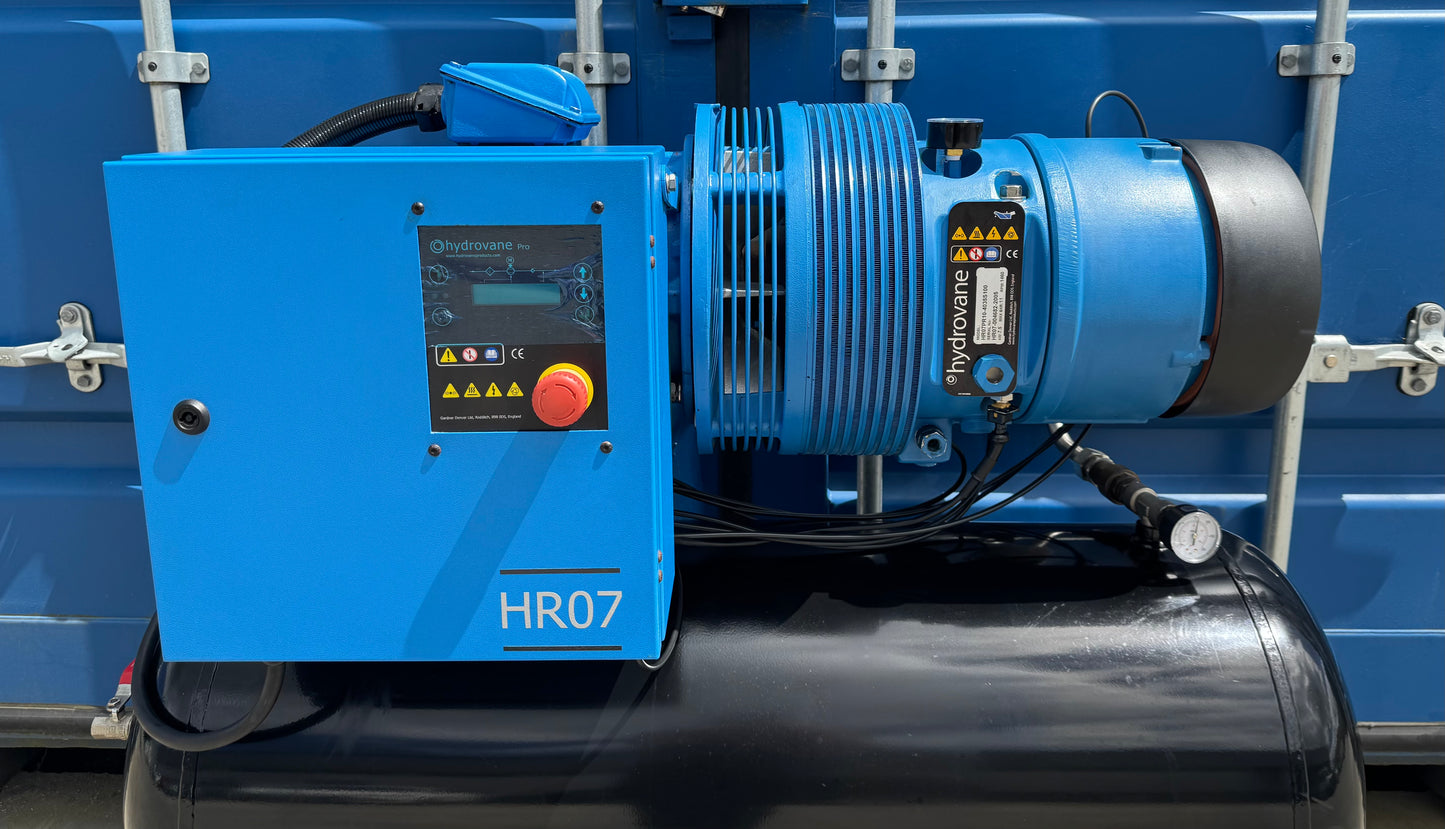 Hydrovane HR07 Receiver Mounted Rotary Vane Compressor, 7.5Kw, 37cfm, 10Bar!