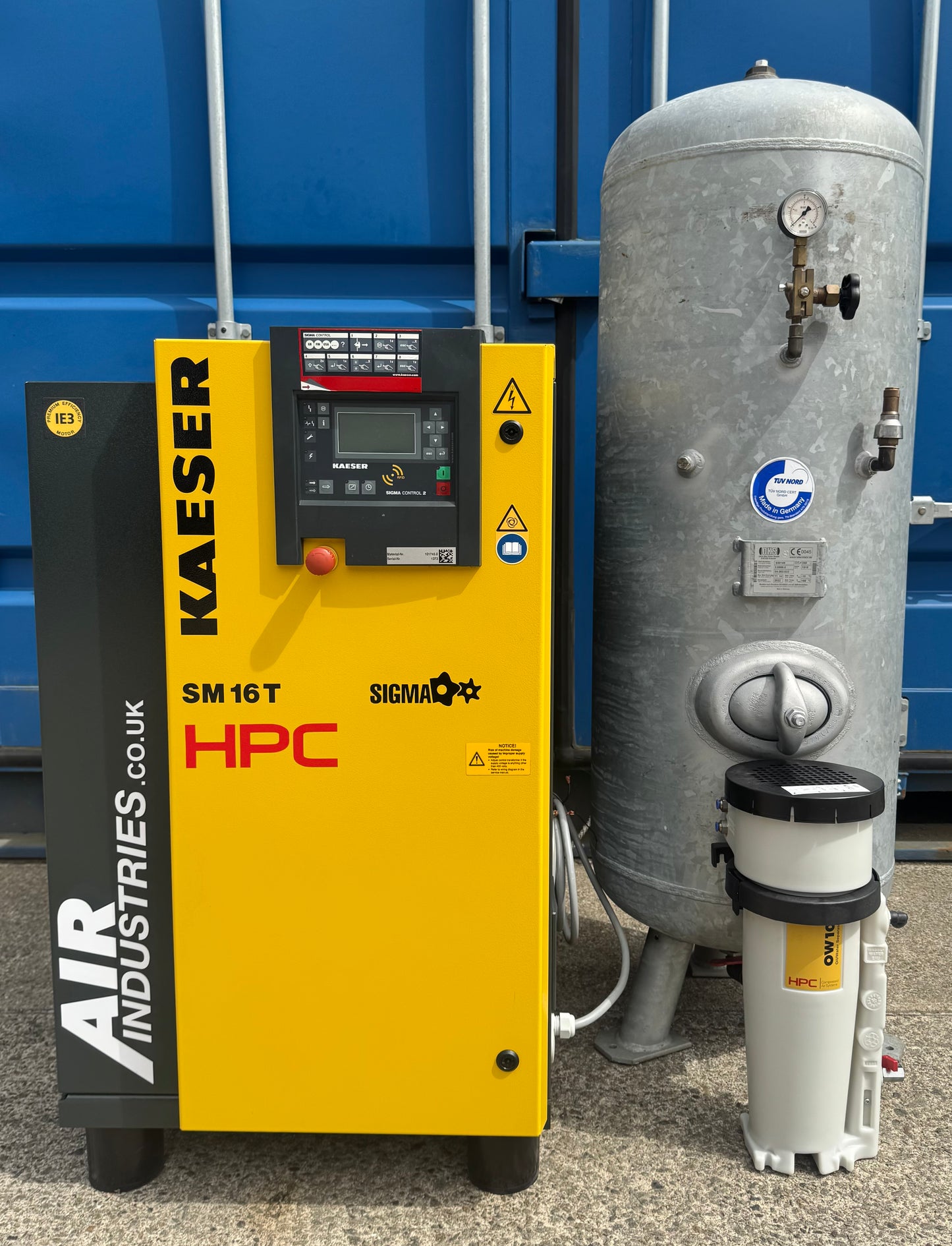 HPC / Kaeser SM16T Rotary Screw Compressor + Receiver + Dryer + Filter 57Cfm!