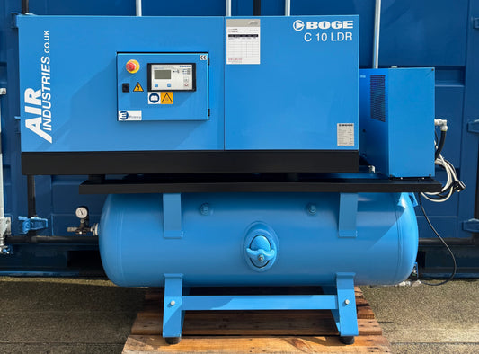 Boge C10LDR-350 Receiver Mounted Rotary Screw Compressor + Dryer (36Cfm, 7.5Kw)